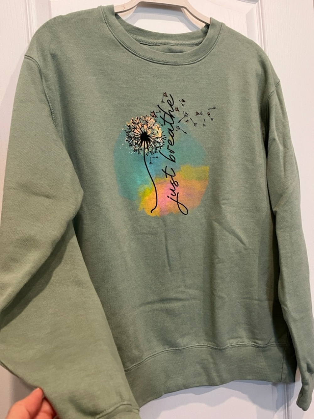 Just Breathe Graphic Crewneck Sweater - Sage Green